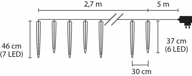 Reťaz MagicHome Vianoce Icicle, 65x LED ľadovo modrá, 8 funkcií, 230 V, 50 Hz, IP44, exter