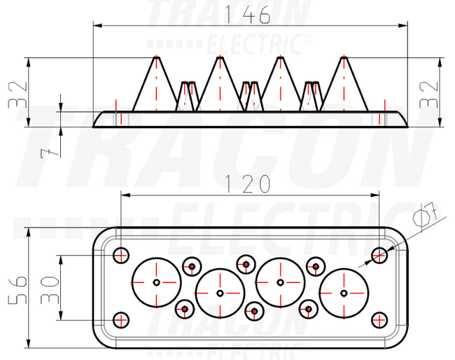 Vývodková príruba gumená 134x48, k 4 ks káblov