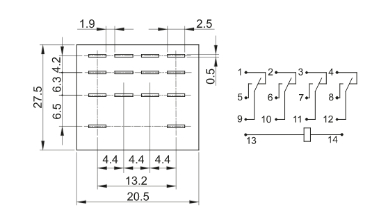 Miniatúrne relé TRACON,230V AC,3A, 4×CO