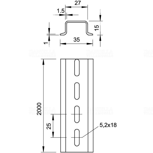 DIN lišta 2,0 m perforovaná 35x15