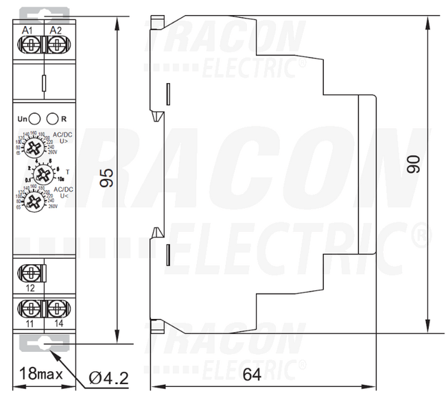 Kontrolné napäťové relé na 1 fázu, AC/DC 110-240V
