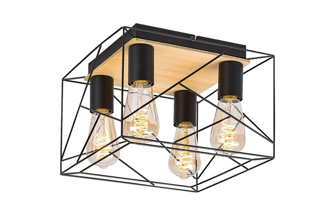 Svietidlo BOIRE - E27 4x MAX 40W, čierna, kovové/drevo, IP20 - 71024