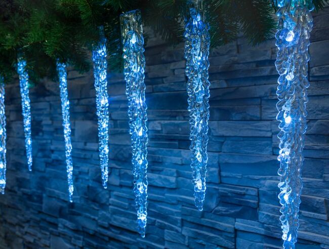 Reťaz MagicHome Vianoce Icicle, 65x LED ľadovo modrá, 8 funkcií, 230 V, 50 Hz, IP44, exter