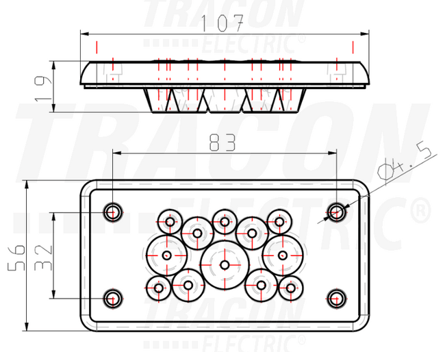 Vývodková príruba gumená 107x56x19, k 12 ks káblov
