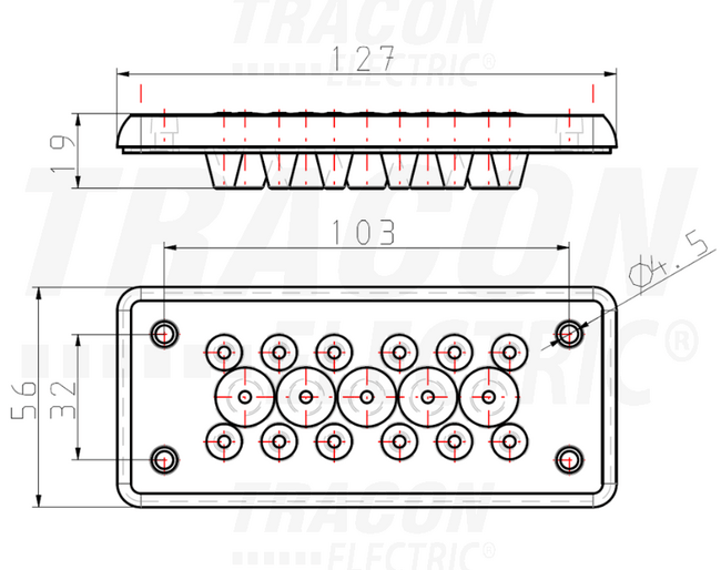 Vývodková príruba gumená 127x56x19, k 17 ks káblov
