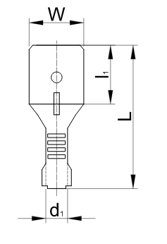 Neizolované mosadzné lisovacie kolíky ploché 6,3×0,8mm,