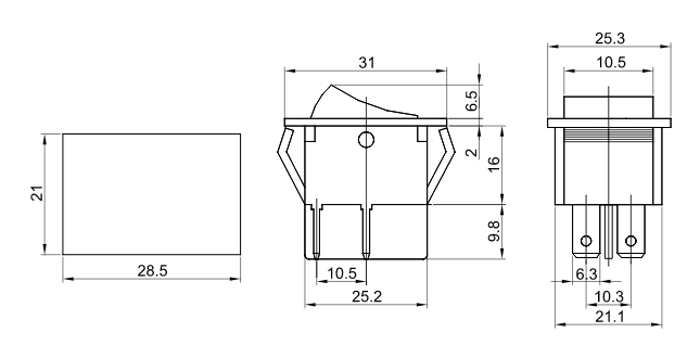Vypínač kolískový 250V, ON-OFF,červený-podsvietený