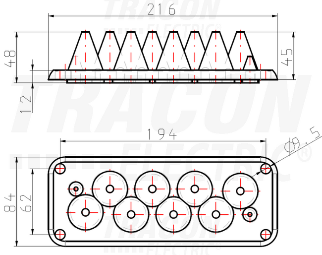 Vývodková príruba gumená 216x84, k 10 ks káblov