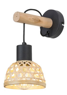 Svietidlo RATTAN - E27 1x MAX 15W, čierna, kovové/drevo, IP20 - 71025