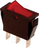 Vypínač kolískový 250V, ON-OFF,červený-podsvetlený