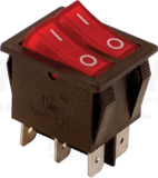Vypínač kolískový 250V, ON-OFF,2 obvody, červený