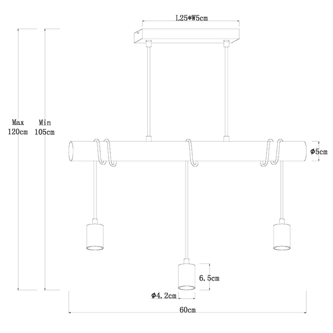 Závesné svietidlo GREGOR - 60W,E27,IP20 - 15539-3H