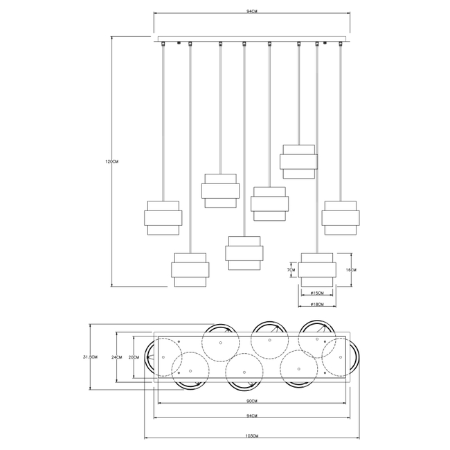 Závesné svietidlo MILLEY - 60W,E27,IP20 - 15560-8H