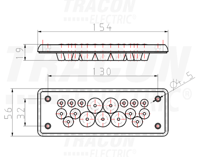 Vývodková príruba gumená 153x56x19, k 17 ks káblov