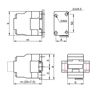 Stýkač TRACON 660V, 50Hz, 32A, 15kW, 24V AC, 3NO+1NO