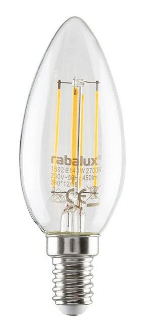 Žiarovka LED-filament sviečka, E14, 4,2W, 4000K - 1692