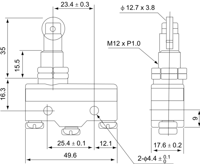 Spínač koncový TRACON s pozdĺžnym rotačným čapom,