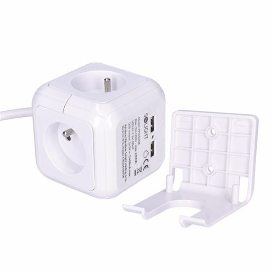Solight predlžovací prívod kocka, 3 zásuvky 230V + USB A+C , kábel 2m
