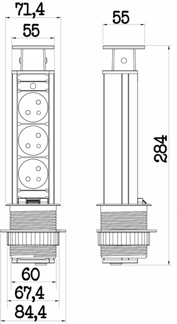 Zásuvka výsuvná 3p, strieborná PVC