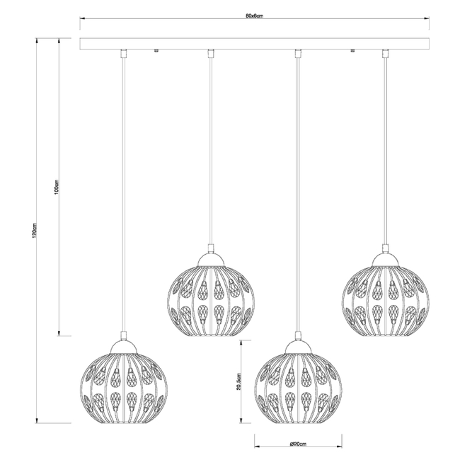 Závesné svietidlo HANAKO - E27, IP20 - 16029-4H