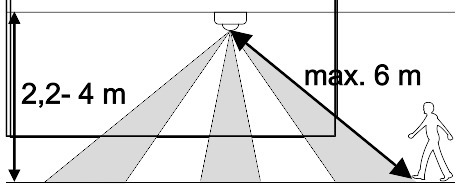 Pohybový senzor stropný 360°, plochý, biely 1-6 m, 10 s-15 min