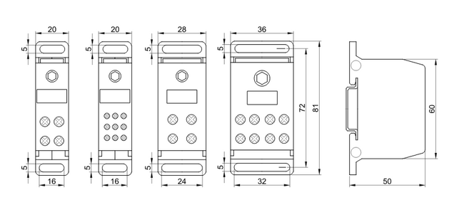 Radová svorka odb. 70mm2/8x10mm2,400VAC multicolor