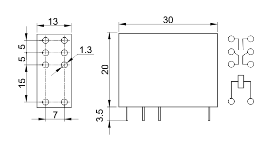 Print relé, 12V DC / 2×CO(5A, 230V AC / 30V DC)