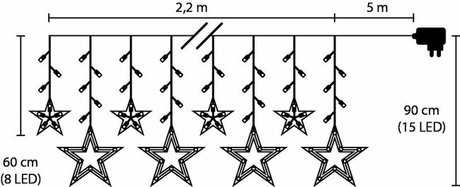 Reťaz Vianoce Curtain, 138x LED teplá biela, s hviezdami, 230V, 8 funkcií