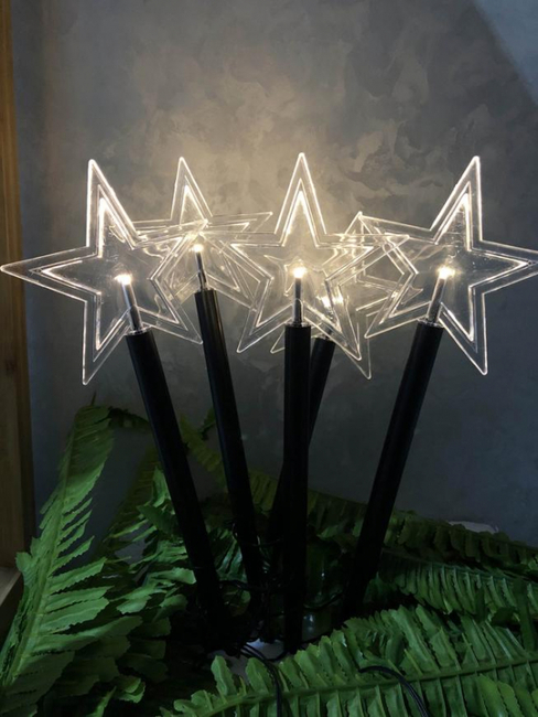 Reťaz Vianoce 5 Star, LED, teplá biela, jednoduché svietenie, časovač, hviezdy, exteriér