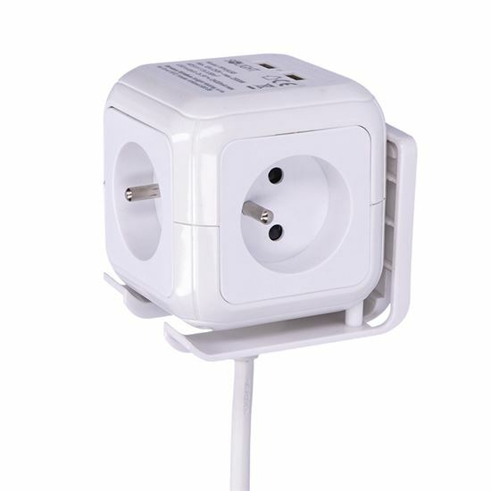 Solight predlžovací prívod kocka, 3 zásuvky 230V + USB A+C , kábel 2m