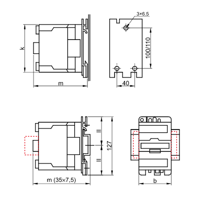 Stýkač TRACON 660V, 50Hz, 40A, 18,5kW, 48V AC, 3×NO+(1×NO+1×NC)