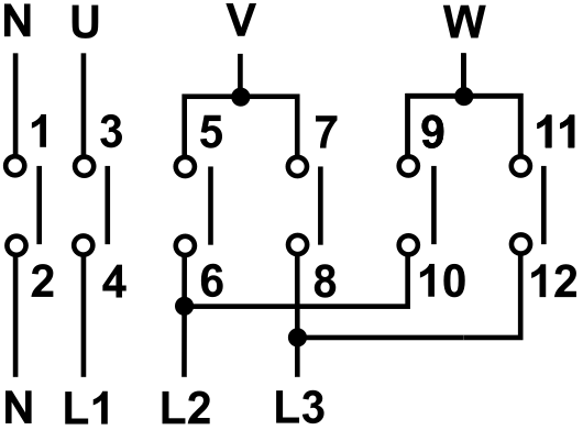 Vypínač vačkový (reverz. 1-0-2) 20A, IP44