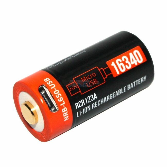 Batéria 3,7V/RCR123A Li-Ion+Micro USB nabíjačka, 650mAh