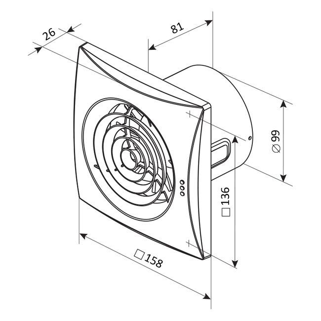 Ventilátor 100 QUIET T Aluminium - s časovačom