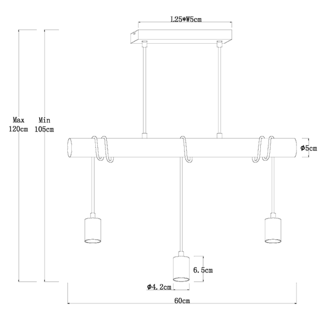 Závesné svietidlo GREGOR - 60W,E27,IP20 - 15539-3HB