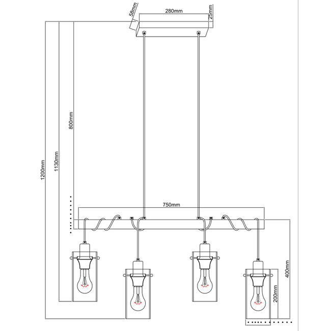 Závesné svietidlo FANNI - 40W,E27,IP20 - 15564-4H