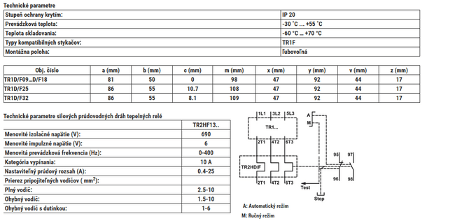 Tepelné nadprúdové relé k stýkačom TR1F, 9-13A
