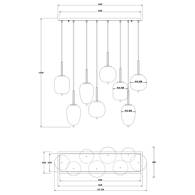 Závesné svietidlo BLACKY I - 40W,E14,IP20 - 15345-8MM