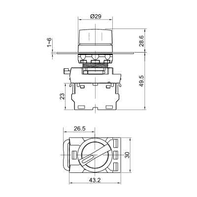 Spínač otočný 2 pol 5A/230V,IP65,podsviet,červená