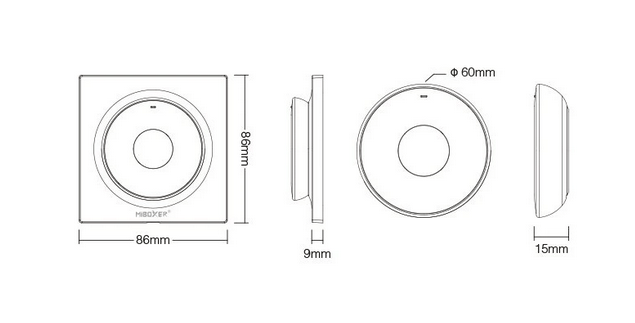 Mi-Light RF Nástenný diaľkový ovládač pre jednofarebné a CCT LED pásiky biely