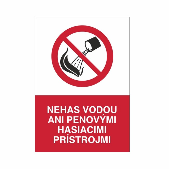 Označovací štítok - Nehas vodou ani penovými hasiacimi prístrojmi