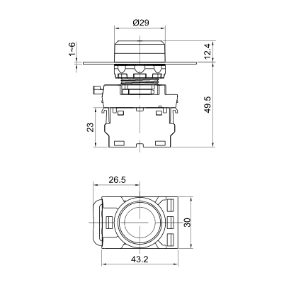 Tlačidlo, biele,1×NO, 5A/230V, IP65