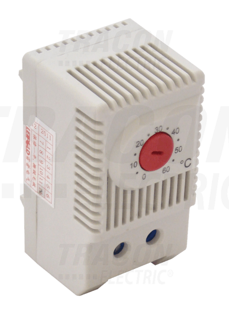 Termostat na DIN lištu 1×NC, 10A, 250V AC