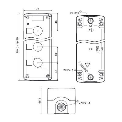 Krabicová zostava k tlačidlám,sivá, 3, IP65