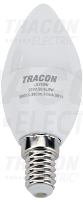 Žiarovka LED sviečka, C37, E14, 5W, 450lm, 4000K, TRACON