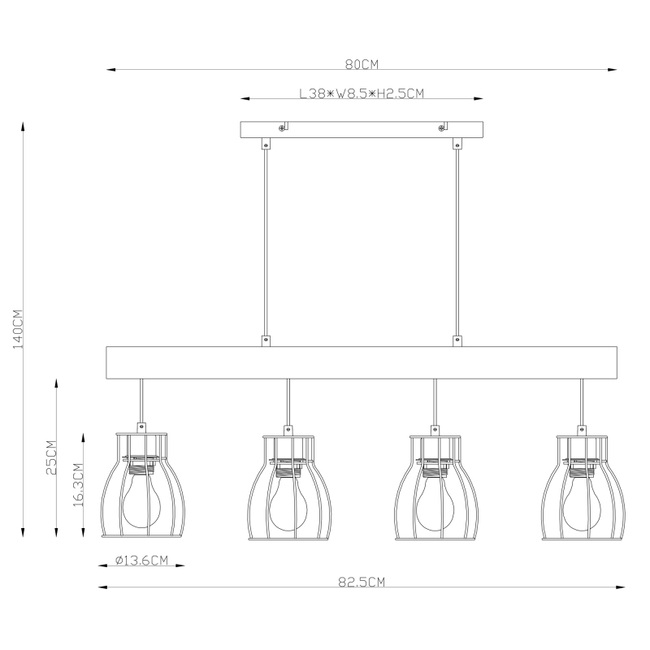 Závesné svietidlo MINA - E27,IP20 - 15326-4N