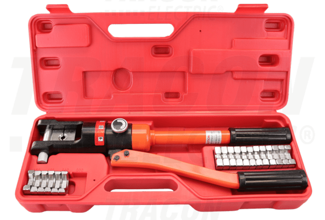 Ručný hydraulický lis na káblové oká, s kufrom čeľustí