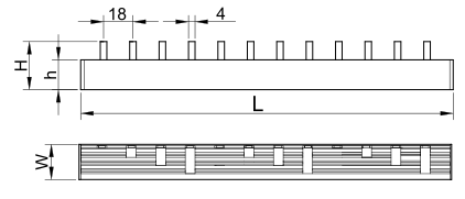 Prepoj.lišta 4P, 63A, kolíková, 1m