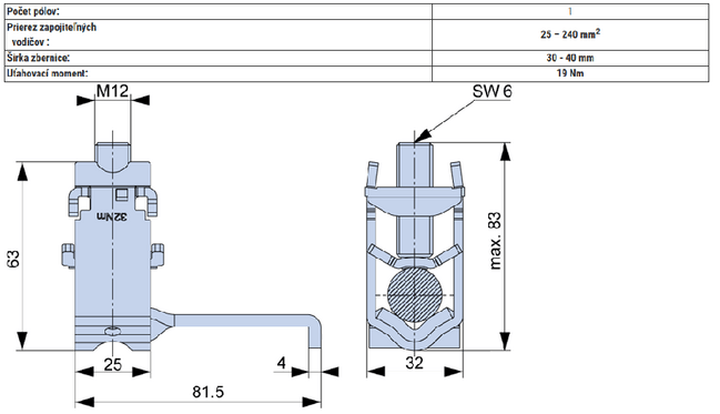 Svorka V-8 + strmeň 240 mm2