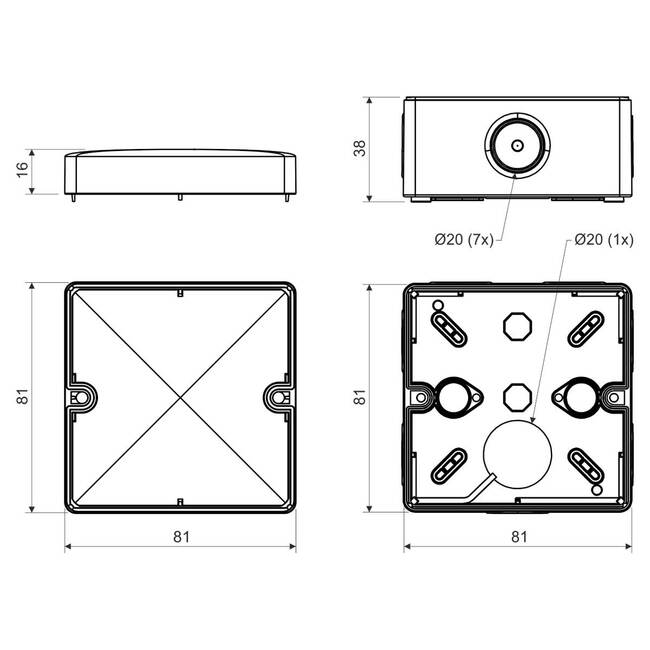 Krabica nadomietková 81x81x54, IP66, KOPOS čierna